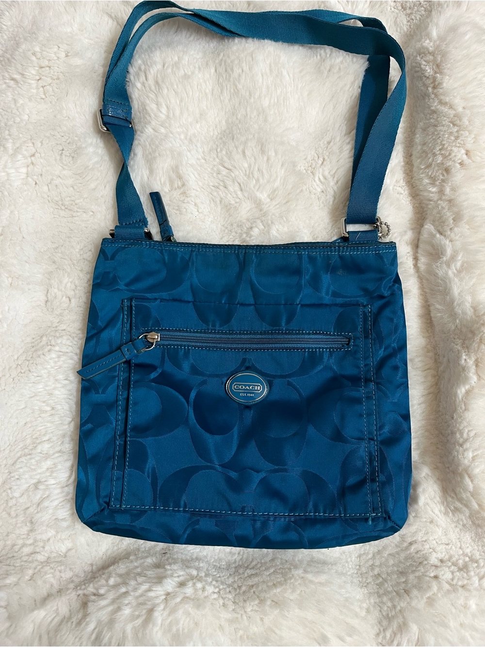 Coach Teal Signature Nylon Crossbody Bag - Pre-Owned